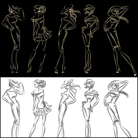 30个时尚速写线条女模特剪影蚂蚁素材网矢量素材精选
