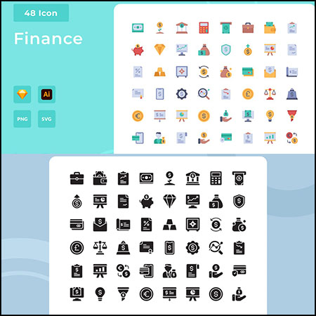96个财务金融扁平化矢量ICON图标
