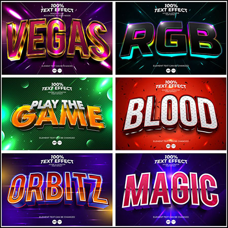 6款创意艺术字3D立体艺术字文本样式矢量模版111