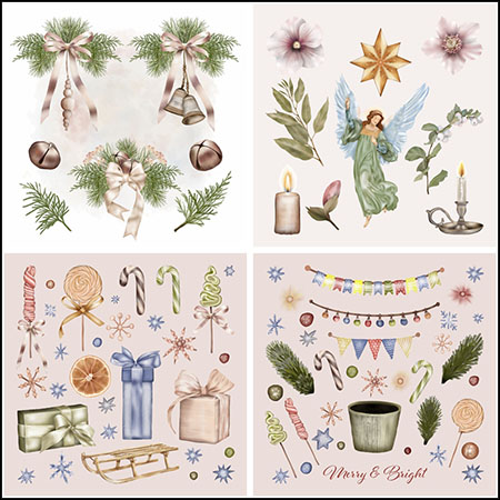 7套圣诞节玩具糖果和礼物水彩插画蚂蚁素材网矢量素材精选