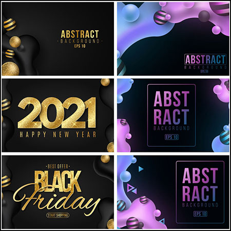 7款3D立体抽象横幅深色背景蚂蚁素材网矢量模板精选