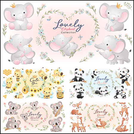 7款可爱卡通水彩动物昆虫蚂蚁素材网矢量插图精选