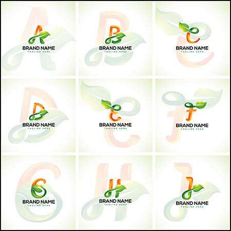 15个绿色树叶英文首字母LOGO标志蚂蚁素材网矢量素材精选