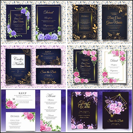 6套花卉婚礼请柬邀请函蚂蚁素材网矢量模板精选