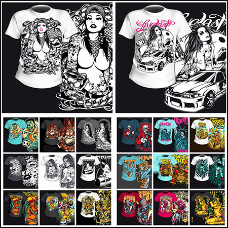 25款人物和动物T恤印染图案蚂蚁素材网矢量插图精选