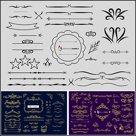 4套欧式花纹装饰花边边框横幅蚂蚁素材网矢量素材精选