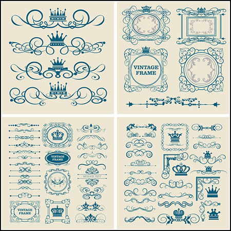 5套欧式复古框架边框和皇冠蚂蚁素材网矢量素材精选