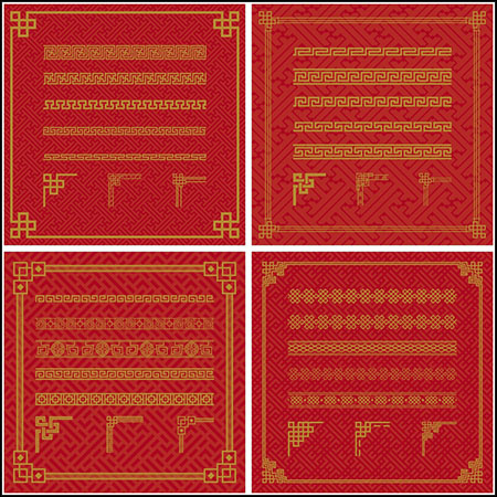 6套中国红传统装饰边框图案矢量EPS素材