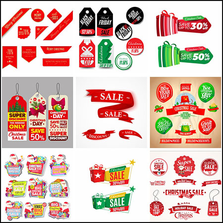 14套圣诞节促销打折标签贴纸横幅蚂蚁素材网矢量素材精选