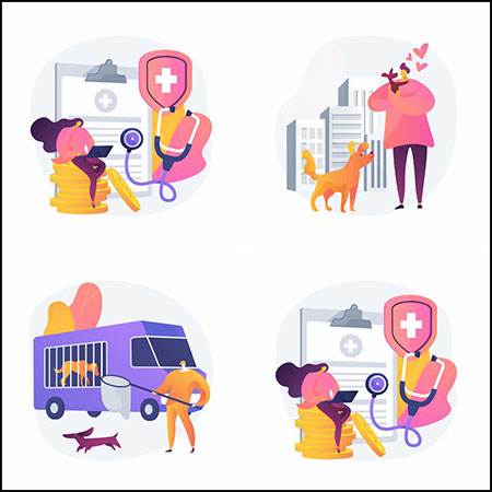 3款宠物店宠物健康关爱动物小狗蚂蚁素材网矢量插图精选