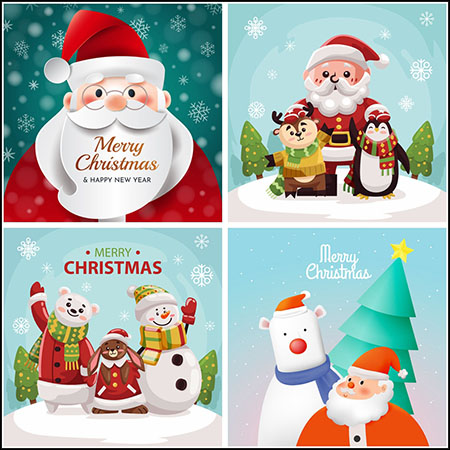 12款圣诞老人麋鹿雪人企鹅蚂蚁素材网矢量背景精选素材