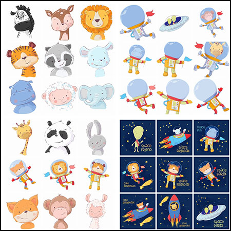 52款卡通动物头像动物宇航员航天插图蚂蚁素材网矢量素材精选
