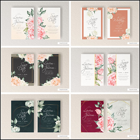6款手绘水彩花卉婚礼邀请函请柬蚂蚁素材网矢量模板精选