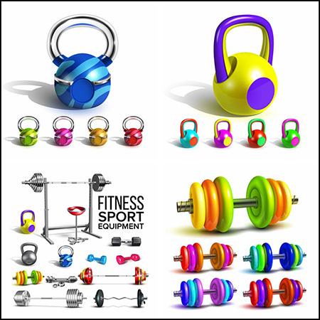 9套哑铃 杠铃健身器材插图和海报蚂蚁素材网矢量模板精选