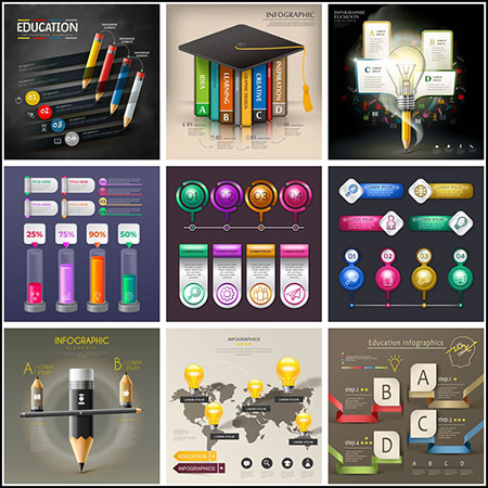 24款铅笔灯泡柱形饼形信息图表插图蚂蚁素材网矢量素材精选