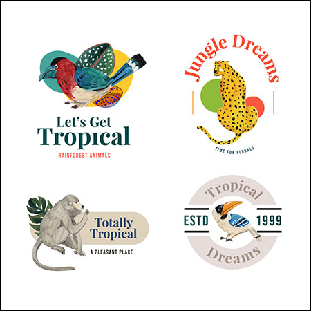 4款水彩热带鸟 花豹矢量LOGO标志蚂蚁素材网矢量素材精选
