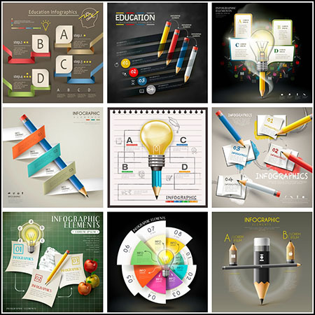 12款铅笔书本创意序号信息图表蚂蚁素材网矢量素材精选