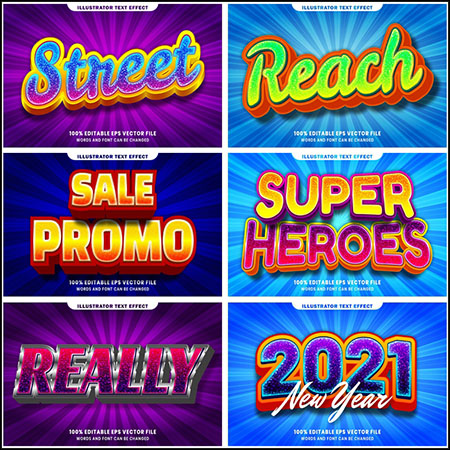 7款创意艺术字3D立体艺术字文本样式矢量模版174