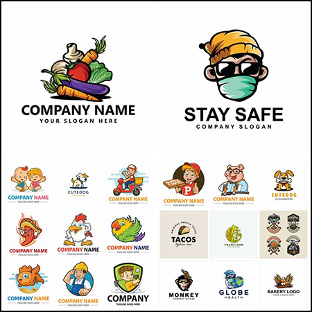 22款卡通动物蔬菜人物形象企业LOGO标志蚂蚁素材网矢量素材精选