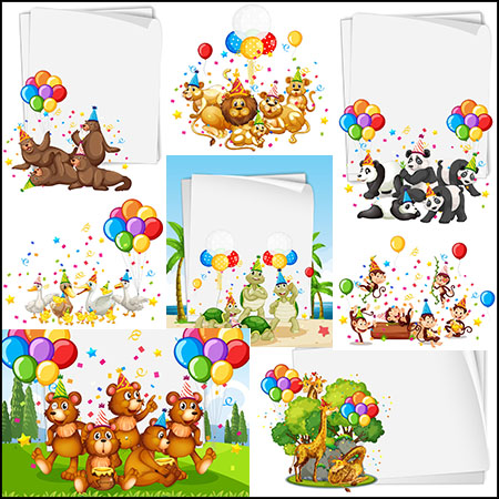 8款生日派对动物装饰插图背景蚂蚁素材网矢量素材精选