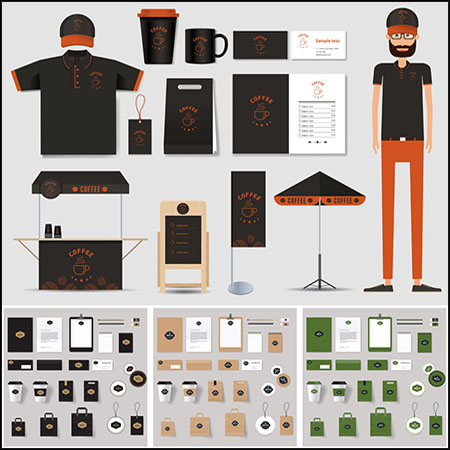 12套咖啡店奶茶店餐饮业品牌VI样机蚂蚁素材网矢量素材精选