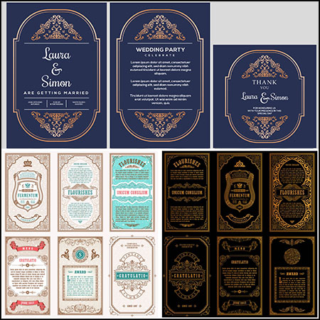 7套欧式复古邀请函花卉装饰框架蚂蚁素材网矢量素材精选