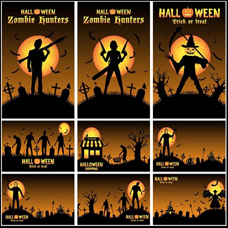 25款万圣节海报，万圣节打僵尸矢量海报