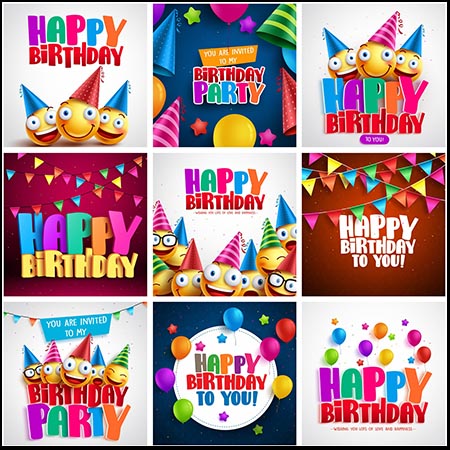 15款祝你生日快乐主题矢量装饰插图