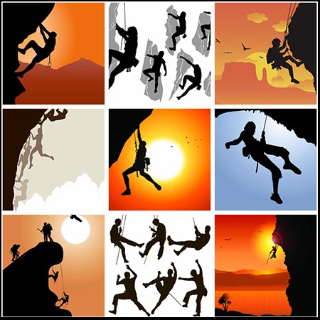 极限挑战攀岩攀登人物剪影蚂蚁素材网矢量插图精选