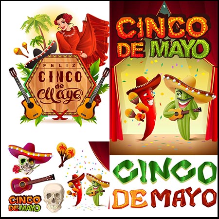 墨西哥5月5日节卡通仙人掌骷髅头蚂蚁素材网矢量素材精选