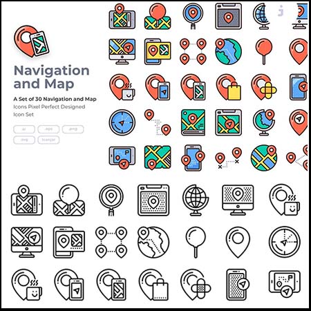 30款地图定位导航蚂蚁素材网矢量图标精选