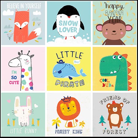 35款可爱萌系小动物手绘矢量插画