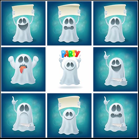 15款可爱卡通白幽灵矢量设计插图