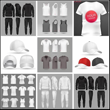 运动帽和T恤设计矢量样机模型