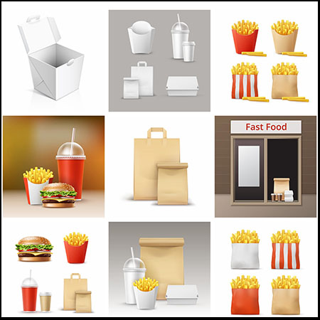 薯条汉堡及包装盒样机模型