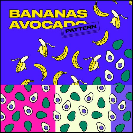 鳄梨和香蕉无缝矢量图案背景