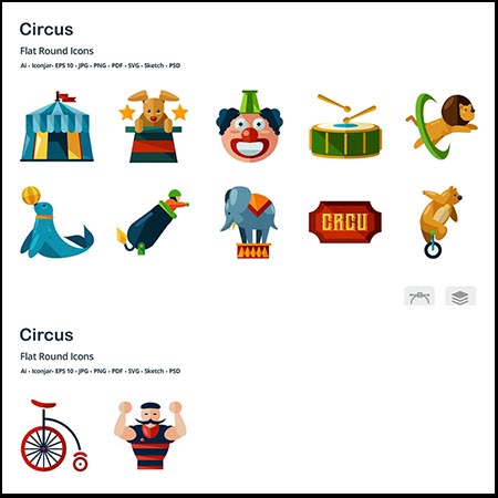 马戏团扁平化彩色蚂蚁素材网矢量图标精选