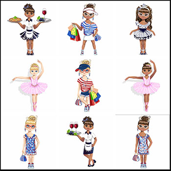 卡通牵狗的时尚小女孩蚂蚁素材网矢量插图精选