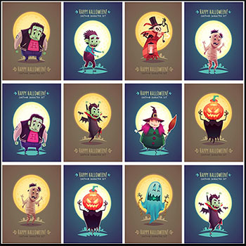 14款万圣节卡通怪物鬼怪矢量海报