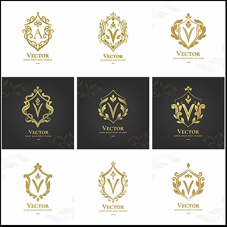 9款V字母金色风格LOGO蚂蚁素材网矢量图标精选