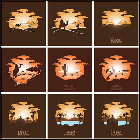 撒哈拉沙漠与日落美景矢量LOGO图标