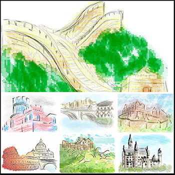 手绘世界著名建筑蚂蚁素材网矢量插图精选