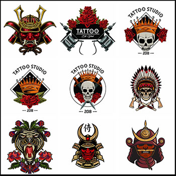10款武士骷髅头骨纹身LOGO图标素材