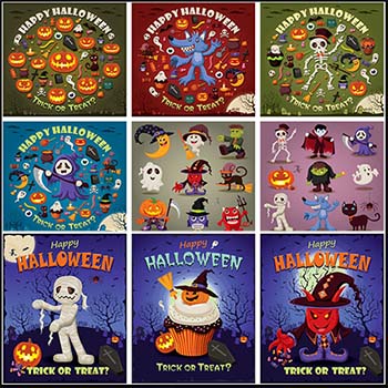 25款万圣节南瓜怪海报和幽灵吸血僵尸巫婆等设计素材