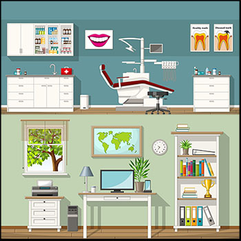 牙科医院牙科和房间矢量平面图