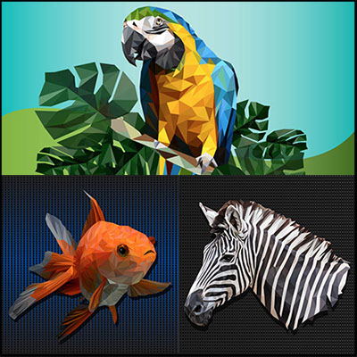 鹿 金鱼 斑马和鸟类多边形蚂蚁素材网矢量素材精选