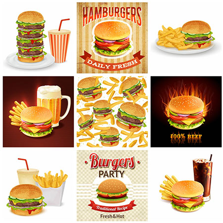 10款汉堡薯条和冰可乐奶茶蚂蚁素材网矢量插图精选