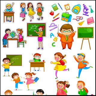 学校学习用品上学的小孩学生蚂蚁素材网矢量插图精选