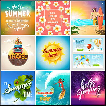 夏季海滩海边旅游渡假矢量海报背景