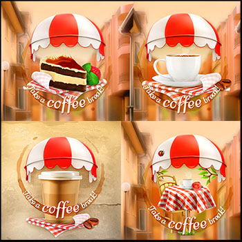 咖啡糕点店LOGO图标蚂蚁素材网矢量插图精选